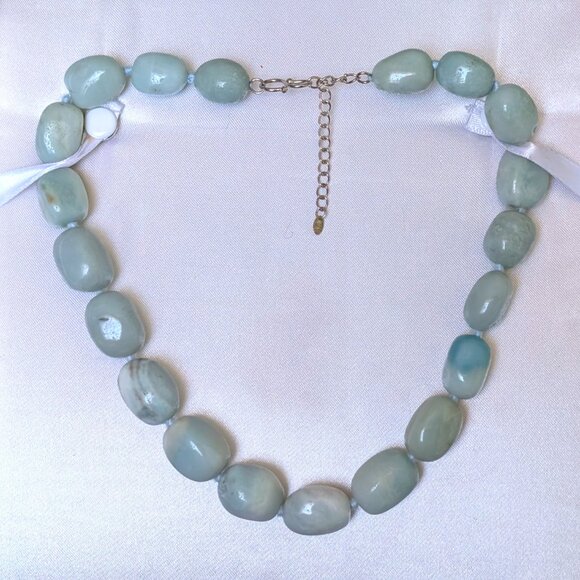 Designer Blue Green Larimar Bead Beaded Necklace Sterling Clasp 17"-19" Length - Picture 3 of 11